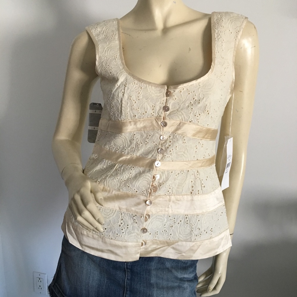 Nanette Lepore Button front eyelet tank top with ribbon tiers - Picture 1 of 8